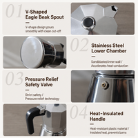 Cafetière italienne en acier inoxydable Kingze 150ml 300ml 450ml, compatible induction, pour expresso, logo personnalisé, cadeau promotionnel