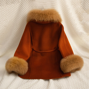 <strong>Classic</strong> Children's 100% Double-Faced Wool Vintage Overcoat Girl's Belted Long Coat with Fox Fur Turn Down Collar Winter Fashion - Product Image 3