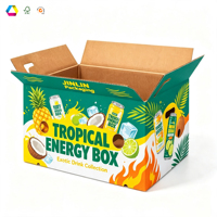 Boîte en carton ondulé épais gaufré recyclable, carton d'expédition personnalisé pour boissons, boîte d'emballage pour boissons aux fruits tropicaux avec poignée