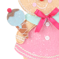 Décoration de Noël en bois autoportante de 14 pouces, Fille en pain d'épices rose avec crème glacée, pour vitrine de magasin de bonbons