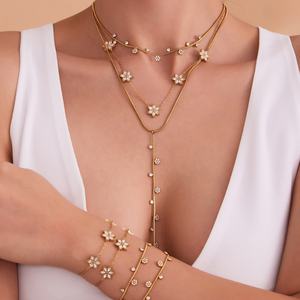 Juego <span class=keywords><strong>de</strong></span> pendientes 5A Zirconium Rose Pattern Beaded Chandelier Collar para mujer, <span class=keywords><strong>cadena</strong></span> <span class=keywords><strong>de</strong></span> mano <span class=keywords><strong>de</strong></span> acero inoxidable - Product Image 2