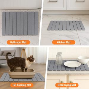 Tapis de bain pliable en pierre de diatomite gris foncé, tapis de séchage de vaisselle en forme de pierre, tapis de bain pliable pour la maison - Product Image 4