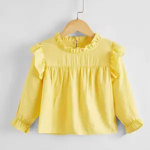 High Quality Children Tops For Girls Ruffle Lace Neckline Girls Tops And T-shirt Girls' Tops Blouse