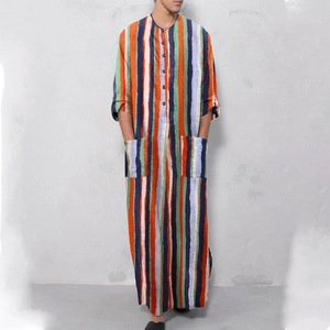 Túnica Musulmana de Algodón Tejido para Hombre, Estilo Transfronterizo, Cuello Mao, Rayas Degradadas, Manga Larga, Hanfu, Estilo de Oriente Medio - Product Image 4