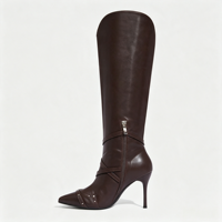 Bottes hautes marron pour femme personnalisables, à bout pointu, avec fermeture éclair intégrale, bride à boucle, talon aiguille et cloutées