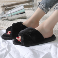 Chaussons d'hiver pour femmes, à brides croisées, en peluche, semelle intermédiaire en EVA, durables, doux, à bout ouvert, tendance