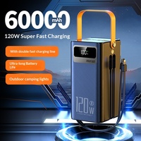Meilleure vente : Batterie externe 120W grande capacité 60000mAh à charge rapide avec poignée, logo personnalisé pour le camping et le streaming en direct