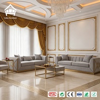 Modernes Minimalistisches Graues Samt-Sofa-Set mit Goldenen Diamantpaneelen Couch für Villa, Herrenhaus, Penthouse Integrierte Ganzhaus-Einrichtung