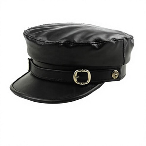 Casquette de boulanger unisexe personnalisée en cuir PU à dessus plat, style newsboy, vente en gros OEM ODM - Product Image 2