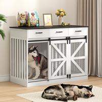 Meubles de caisse pour chien en bois pour 2 chiens avec séparateur amovible et tiroirs de rangement Table d'extrémité latérale pour cage à chien de ferme