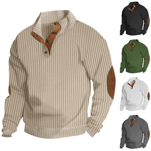 Sweat-shirt à col montant côtelé pour homme Dongfei, style décontracté occidental, boutonné sur le devant, idéal pour l'automne et l'hiver - Product Image 3