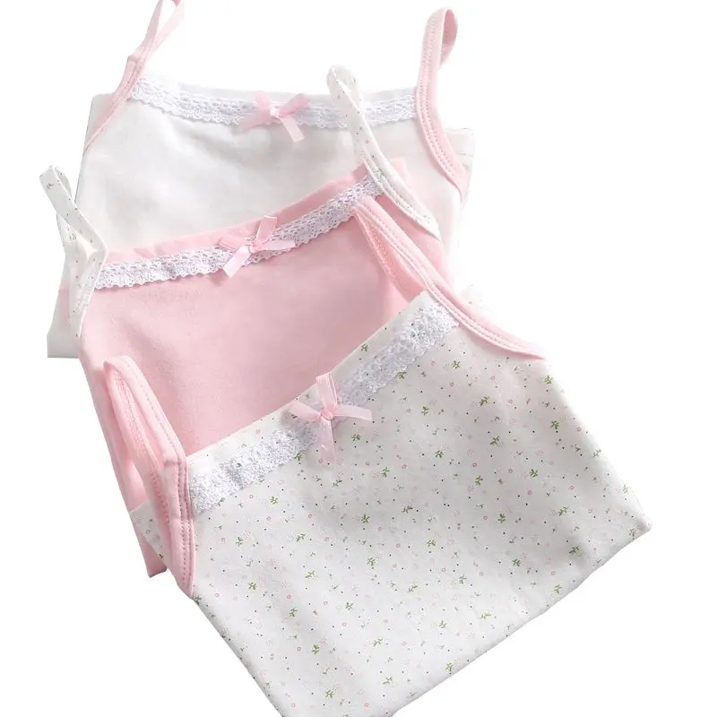 Hot New Summer Baby Girls Cotton Vest With Lace and Bow for Kids Casual Halter Tops