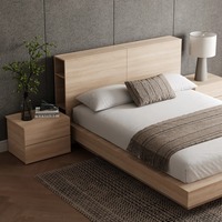 Ensemble de chambre à coucher moderne minimaliste en bois 3 pièces avec lit plateforme, tête de lit et table de chevet