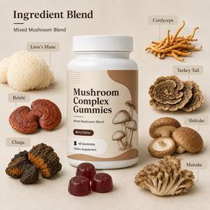 Gummies de haute qualité 10-en-1 biologiques, sans gluten, véganes, faibles en sucre et en matières grasses, complexe de champignons (Crinière de lion, Reishi, Enzymes, Huître) pour adultes - Product Image 5