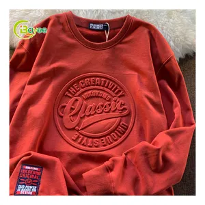 New Style Custom Logo 50 Pcs Men Heavyweight French Terry Sweatshirt 3D Embossed Hoodie Crewneck Embossed Designer Sweatshirt