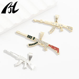 Kalung liontin pria, 14K berlian air dilapisi Hip-Hop gaya Punk bentuk pistol pesona senjata panas modis - Product Image 4