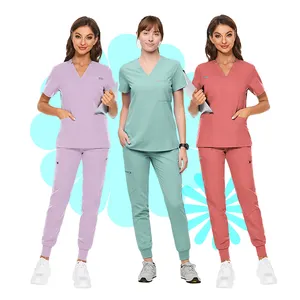 2024 Custom Logo Peeling Anzug für Frauen Kurzarm Top Jogger Peelings Sets Großhandel Designer Medical Scrubs Uniform