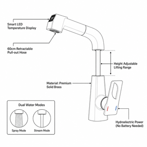 <span class=keywords><strong>Grifo</strong></span> Mezclador Monomando de Lujo Moderno para Lavabo de Baño, Grifería de Doble Uso Ecológica para Sanitarios, Venta al por Mayor - Product Image 3