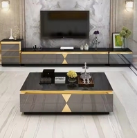 Table basse moderne en verre trempé marbré doré, meuble TV avec tiroirs de rangement, mobilier de luxe léger pour salon, hôtel, chambre à coucher