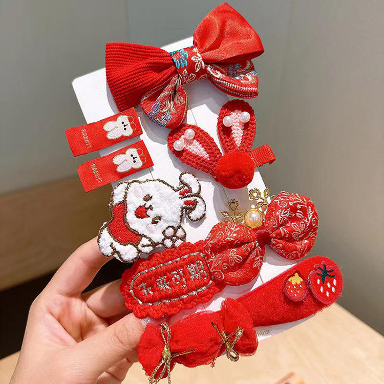 6 New Year Hair Clips Strawberry 9 - piece Set