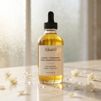 Akaril 120ml Huile Essentielle d'Argan et de Romarin pour la Croissance Capillaire, Elixir de Croissance Intense, Huile Capillaire Lissante, Traitement Réparateur pour la Croissance des Cheveux