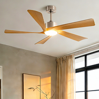 Ventilateur de plafond moderne à 5 pales avec lumière, télécommande, moteur DC silencieux, 52 pouces, réversible, grain de noyer ABS, ventilateur de plafond LED