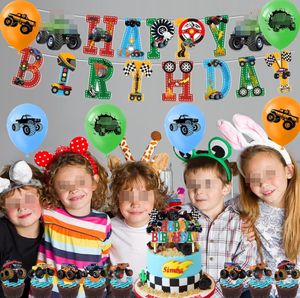 Kit de fournitures pour fête d'anniversaire sur le thème Big Foot Truck : bannières, drapeaux, décorations pour cupcakes, décorations pour gâteaux et ballons imprimés - Product Image 2