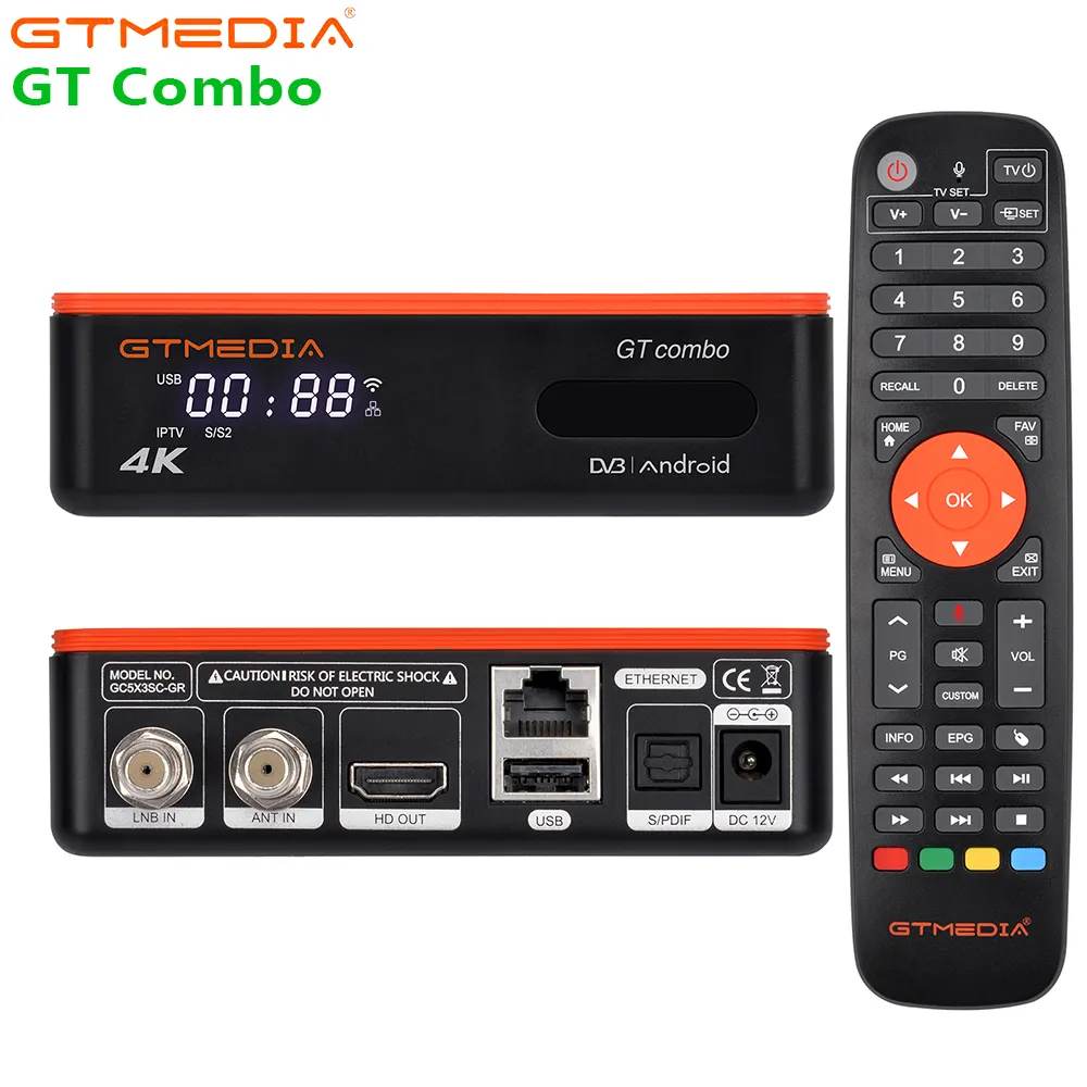 2021 nova caixa de tv gtmedia gt combo, android 9.0 + DVB-S/s2/s2x + t/t2/cabo/isdbt atsc amlogic s905x3 4k 2.4g/5g wifi bt4.1 gtcombo