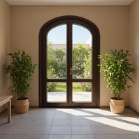 Puerta Arqueada Minimalista de Madera y Aluminio Vintage con Ventanas Blancas Delgadas, Impermeable, para Dormitorio, Pasillo, Baño y Uso en Exteriores
