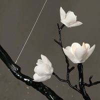 Lustre suspendu en céramique en forme de fleur avec cadre en cuivre en forme de branche d'arbre, luminaire floral de luxe pour la décoration de cuisine