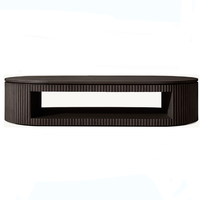 Table basse ovale cannelée moderne en bois massif avec rangement, personnalisable – Offre spéciale