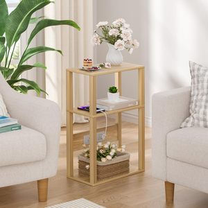 3-Tier Small Narrow Bamboo Side <strong>Table</strong> with Charging Station, <strong>Skinny</strong> Nightstand for Small Space, Slim <strong>Bedside</strong> <strong>Table</strong> with Storage - Product Image 3