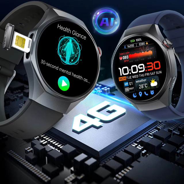 4G ECG Health Management Watch with HD Call+Bluetooth Call Leather Band AI Voice Assistant Amoled Display Android