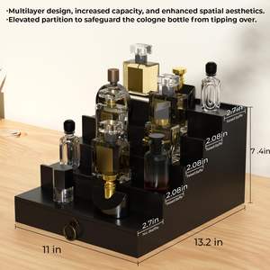 Organisateur de Cologne à 5 niveaux avec tiroir, présentoir et support de rangement en bois noir pour parfums, idée cadeau pour homme - Product Image 3