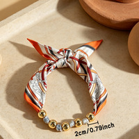 Nouveau Collier Foulard en Soie avec Perles Dorées, Foulard en Satin Imprimé, Collier Ras-du-Cou Vintage à Motif Chaîne, Foulard Noué, Bijoux de Mode pour Femme