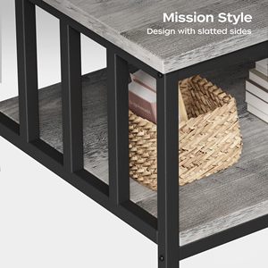 Table basse SENYU Nu-Deco Grey Wash style ferme moderne pour salon avec cadre latéral à lattes et étagère de rangement à 2 niveaux - Product Image 4