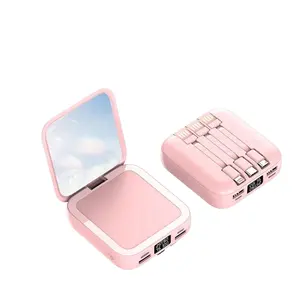 Hot Mini Power Bank Supply Makeup Mirror Built-In Cable Large Capacity Portable 20000mAh Charger Universel Mobile Power Station