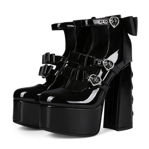 Bottes courtes à plateforme pour femme, grande taille 47, avec boucles cœur, lacets croisés à l'arrière, talons épais et nœud - Product Image 2