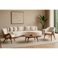 Ensemble de canapés et fauteuils de salon modernes en bois de chêne massif de luxe italien, avec ottoman en cuir, meubles de salle à manger et de salon pour hôtel et villa
