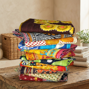 Indian Gold Supplier Lot Hand Embroidered Vintage Reversible Sari Kantha <b>Throw</b> - Product Image 3