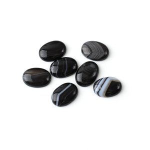 천연 블랙 레이스 마노 광택 플랫 백 부드러운 블랙 타원형 볼록 원형 느슨한 보석 잘라 블랙 마노 - Product Image 3
