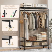 Porte-vêtements robuste en acier inoxydable avec housse, capacité de 380 lb, armoire roulante avec étagères, roulettes verrouillables, organisateur