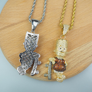 Bon prix bijoux hip hop personnalisés breloques mignon <span class=keywords><strong>Simpson</strong></span> pendentif 5A rond brillant coupe CZ pendentif en cuivre - Product Image 5