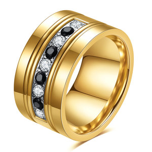 Bague en diamant 12 mm bicolore noir et blanc, taille brillant ronde, couleur or et acier, unisexe, pour usage quotidien - Product Image 1