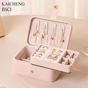 Boîtes de Rangement de <span class=keywords><strong>Bijoux</strong></span> Portables Personnalisées en Gros, Organiseur de Voyage en Velours et Cuir PU avec Logo - Product Image 1