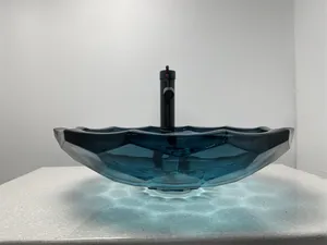 Tempered Glass Bathroom Sink Transparent Wash Sink Vessel Sink Counter Top Basin Bowl For Bathroom