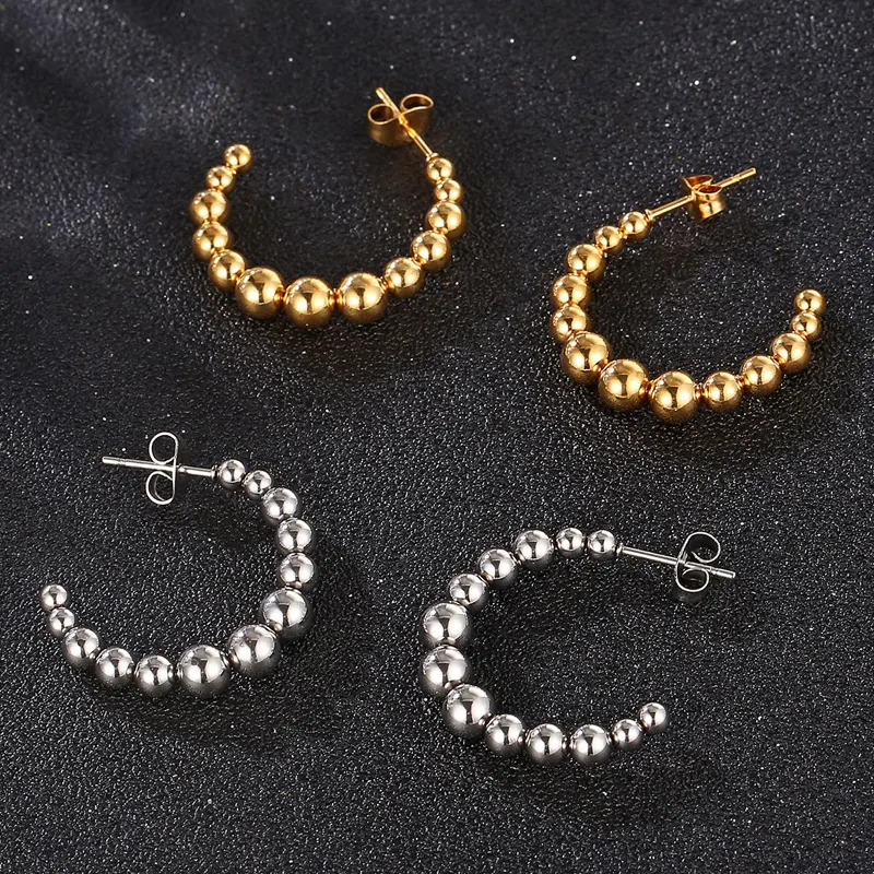 Hot selling titanium steel pearl earrings Factory Custom Quality type C women earring Gold plated fashion jewelry earrings lady