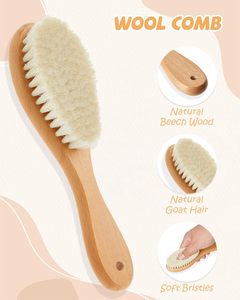 Brosse à cheveux pour bébé en bois avec logo personnalisé, brosse pour bébé avec poils <span class=keywords><strong>de</strong></span> chèvre naturels, <span class=keywords><strong>peigne</strong></span> pour bébé qui aide à prévenir la crèche <span class=keywords><strong>de</strong></span> l'emmaillotage - Product Image 3