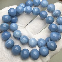 Bracelet de perles rondes lisses en opale bleue naturelle Meihan AAAA pour la fabrication de bijoux DIY, cadeau