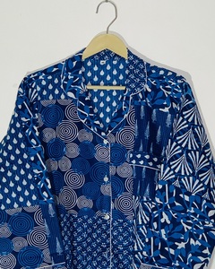Pyjama 100% coton biologique, motif bleu, imprimé à la main, ensemble de pyjama pour femmes, prix de gros - Product Image 6